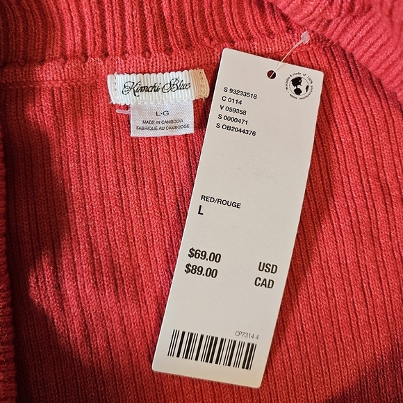 Kimchi Blue Devon Cropped Halter Cold Shoulder Long Sleeve Slim Fit Sweater, Red - Picture 12 of 13